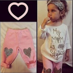 Heart Pattern Toddler Girls Clothing Sets Baby Kids Heart Shirt Dress+Leggings Kids 2PCS Baby Girl Outfit