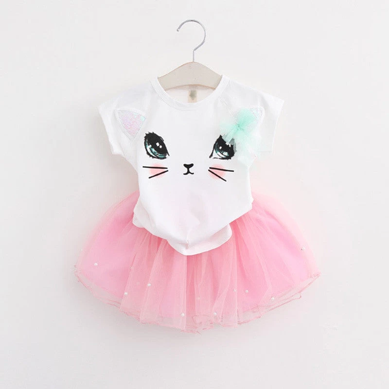 Girls Dresses Lovely Girls White Tee Shirt And Pink Dress With Rhinestone Clothes Set Kids Autmn Children Clothing Set - Image 5