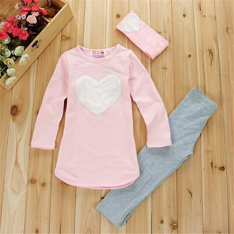 3pcs 1pc Hair Band+1pc Shirts+1pc Pants Children's Clothing Set Girls Clothes Suits Pink Red Heart - Image 3
