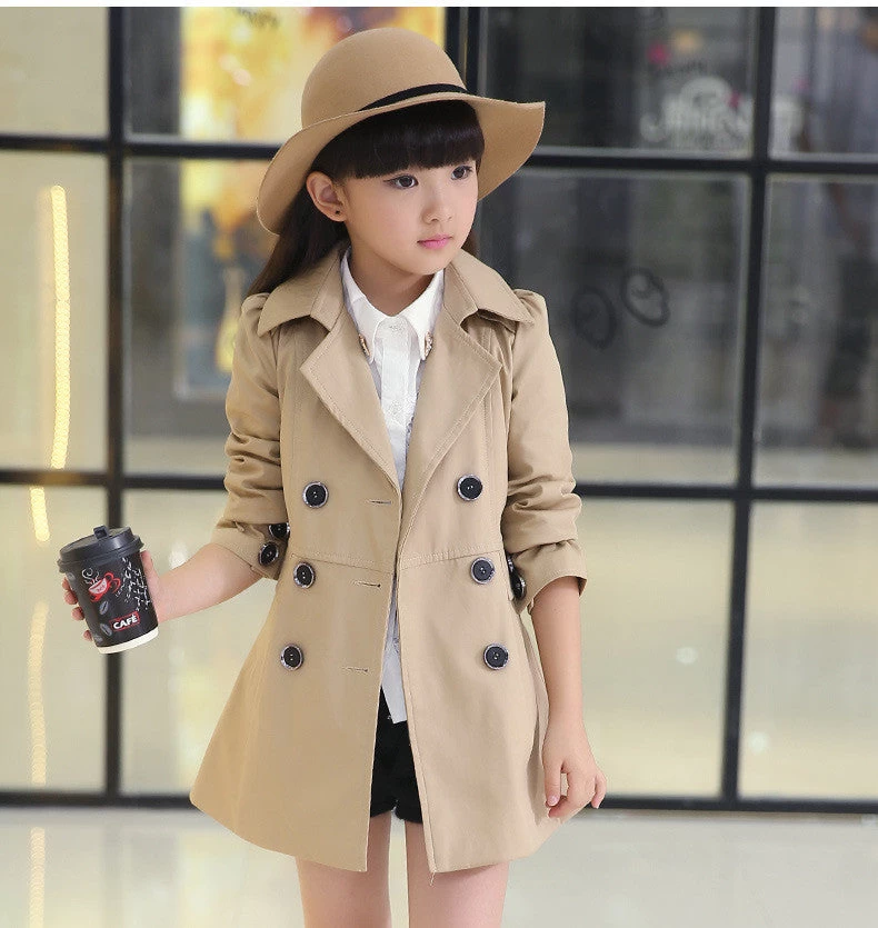 Girls Jacket Children's Clothing Big Kids Spring & Autumn Child Medium-long Double Breasted Baby Outerwear Girl Trench Coat - Image 6