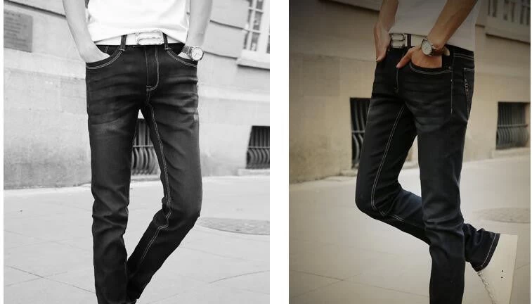 Men's Straight Elastic Waist Skinny Jeans Mid Waist Men's Slim Fit Jean Casual Pants 28-38 Size - Image 4