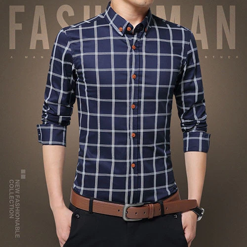 Plaid Shirt Men Fashion Casual Long Sleeve Turn-Down Slim Fit Shirt Men High Quality Cotton Mens Dress Shirts Men Clothes - Image 8