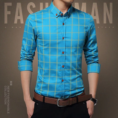 Plaid Shirt Men Fashion Casual Long Sleeve Turn-Down Slim Fit Shirt Men High Quality Cotton Mens Dress Shirts Men Clothes - Image 3