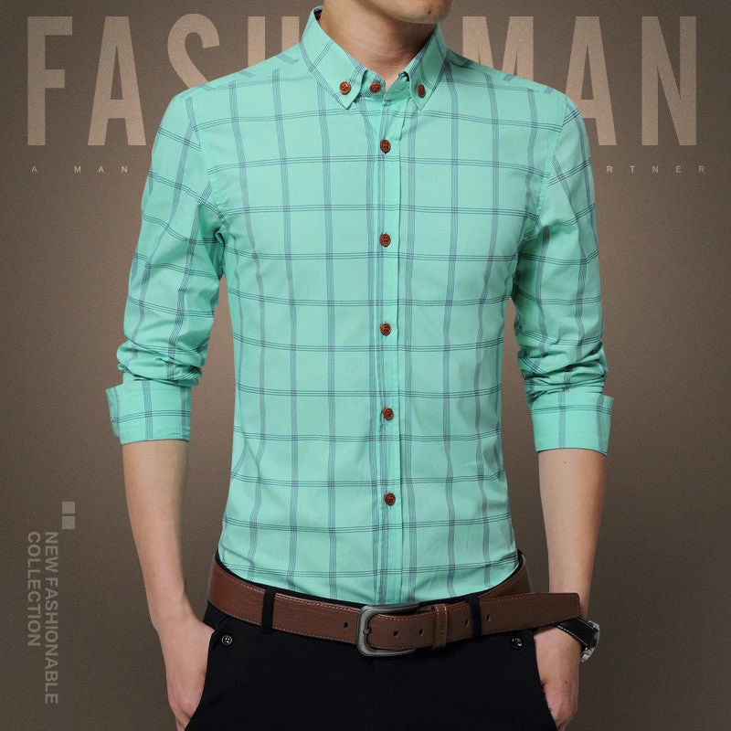 Plaid Shirt Men Fashion Casual Long Sleeve Turn-Down Slim Fit Shirt Men High Quality Cotton Mens Dress Shirts Men Clothes - Image 4