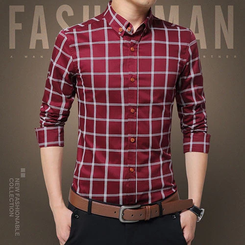 Plaid Shirt Men Fashion Casual Long Sleeve Turn-Down Slim Fit Shirt Men High Quality Cotton Mens Dress Shirts Men Clothes - Image 5