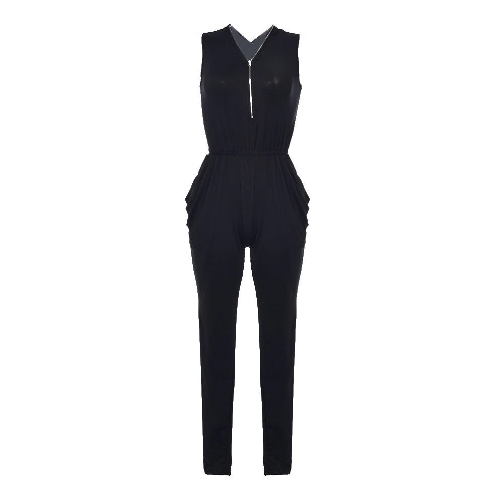 Sexy Long Black Rompers Womens Jumpsuit For Women Overalls Sleeveless Plus Size Bodycon Jumpsuit V Neck Suits Bodysuit Zipper - Image 2
