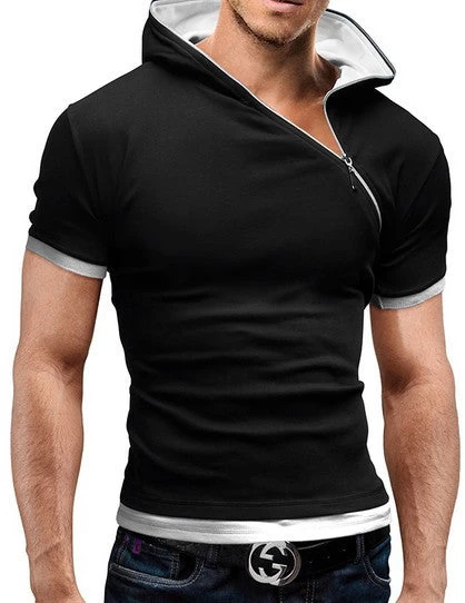 Men's Tops Tees Summer Cotton O Neck Short Sleeve T Shirt Men Fashion Solid Hooded Slim T Shirts Mens - Image 5