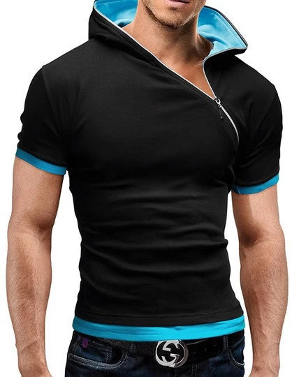 Men's Tops Tees Summer Cotton O Neck Short Sleeve T Shirt Men Fashion Solid Hooded Slim T Shirts Mens - Image 7