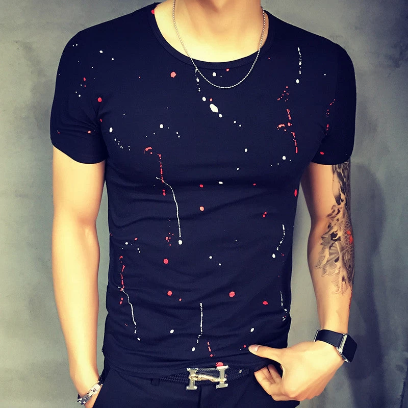 Summer Dot Printed T Shirt Men Slim Fit T-Shirt For Men O-Neck Men T Shirt Short Sleeve Mens Clothes Tee Shirt Homme - Image 2