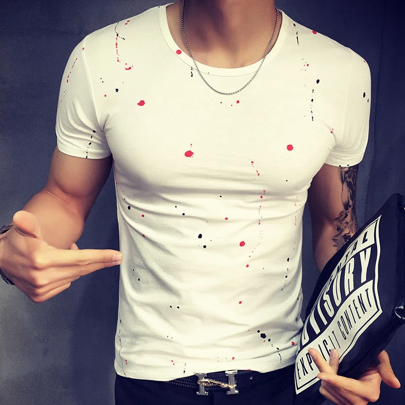 Summer Dot Printed T Shirt Men Slim Fit T-Shirt For Men O-Neck Men T Shirt Short Sleeve Mens Clothes Tee Shirt Homme - Image 3