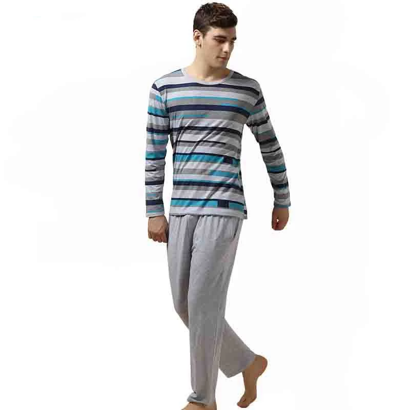 Qianxiu Pajamas Casual Stripes Men Pajama Set Plus Size Sleepwear Modal Cotton Lounge Wear - Image 2