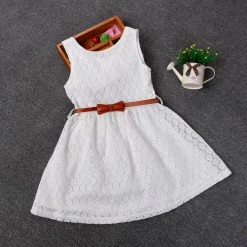 2-8 Years Gift Summer Lace Vest Girls Dress Baby Girl Cotton Dress Chlidren Clothes Kids Party Clothing For Girls Free Belt