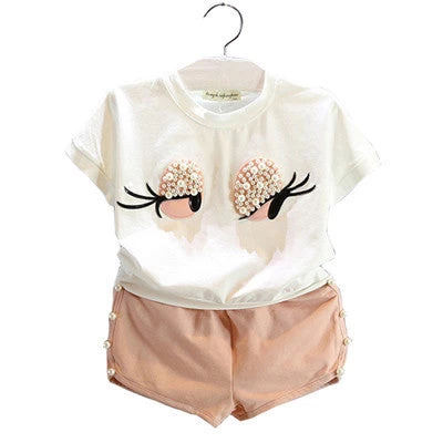Pearl Girls Clothes Set Lovely Long Eyelashes Toddler Girl Tops + Pants Girls Suit Kids Clothes - Image 2