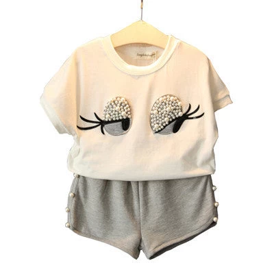 Pearl Girls Clothes Set Lovely Long Eyelashes Toddler Girl Tops + Pants Girls Suit Kids Clothes - Image 3