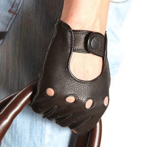 Fashion Men Deerskin Gloves Wrist Half Finger Driving Glove Solid Adult Fingerless Mittens Real Genuine Leather Limited - Image 3