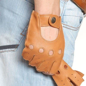 Fashion Men Deerskin Gloves Wrist Half Finger Driving Glove Solid Adult Fingerless Mittens Real Genuine Leather Limited - Image 2