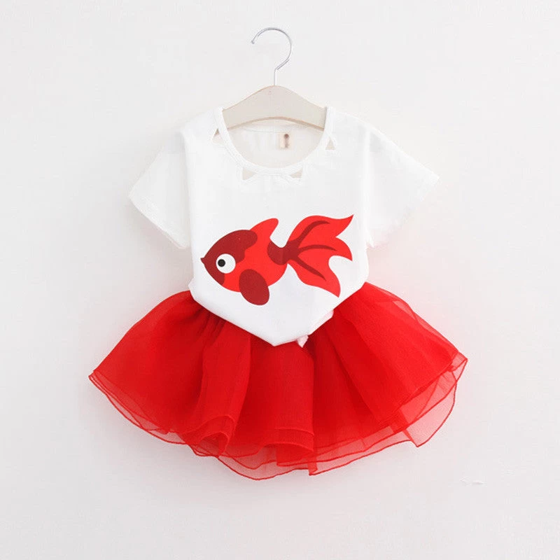 Girls Dress Summer Fashion Style Cartoon Cute Little White Cartoon Dress Kitten Printed Dress - Image 2
