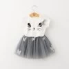 Keelorn Girls Dress Kids Clothes White Cartoon Short Sleeve T-Shirt+Veil Dress 2Pcs Baby Girl Clothes For 2-6Y
