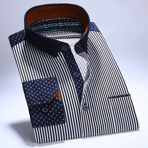 Autumn Young Mens Long Sleeve 100% Cotton Flannel Shirts Patchwork Collar Classic-fit Comfort Soft Button-Down Casual Shirt - Image 3