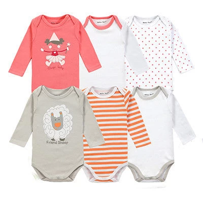 6 Pieces Baby Girl Clothes Boy Long Sleeve Bodysuits Born Clothing With Character Printed Infant Jumpsuit Overall - Image 2