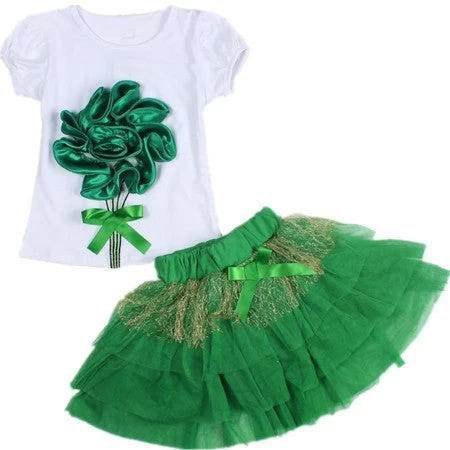 Casual Clothing Set 2 Pieces T-shirts+short Skirts With Red Flower Outerwear And Outdoor For Girls Spring Summer - Image 3