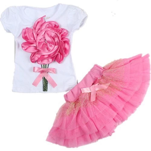 Casual Clothing Set 2 Pieces T-shirts+short Skirts With Red Flower Outerwear And Outdoor For Girls Spring Summer - Image 2
