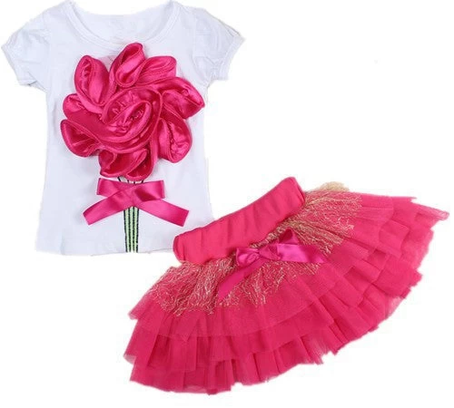 Casual Clothing Set 2 Pieces T-shirts+short Skirts With Red Flower Outerwear And Outdoor For Girls Spring Summer - Image 4