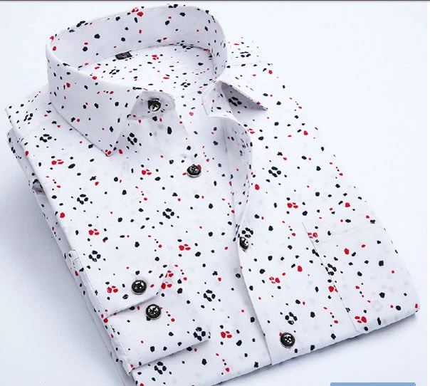 Mens Casual Shirts Fashion Long Sleeve Printed Male Plus Size Formal Business Polka Dot Floral Men Dress Shirt - Image 8