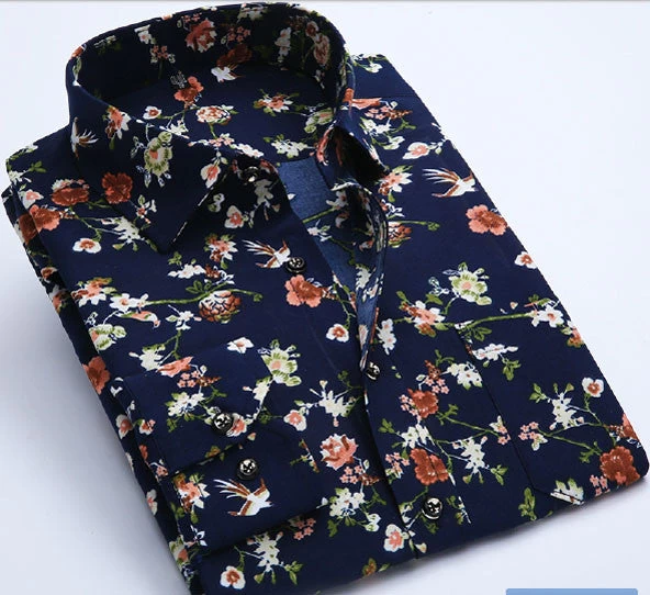 Mens Casual Shirts Fashion Long Sleeve Printed Male Plus Size Formal Business Polka Dot Floral Men Dress Shirt - Image 17