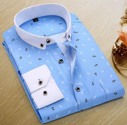 Mens Casual Shirts Fashion Long Sleeve Printed Male Plus Size Formal Business Polka Dot Floral Men Dress Shirt