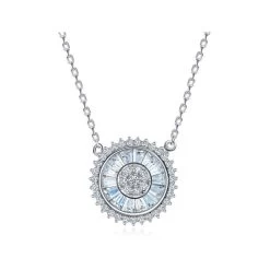 BARK Unique Luxury Necklace Jewelry Sun Shaped Round Colar Pendant Cubic Zirconia White Gold Plated Necklace Women Bijoux
