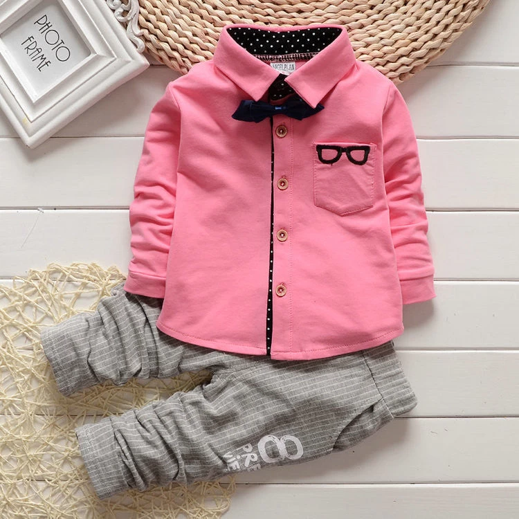 Baby Boy Girls Clothing Sets Children Bow Tie T-shirts Glasses Cartoon+ Pants Kids Cotton Cardigan Two Piece Suit - Image 2