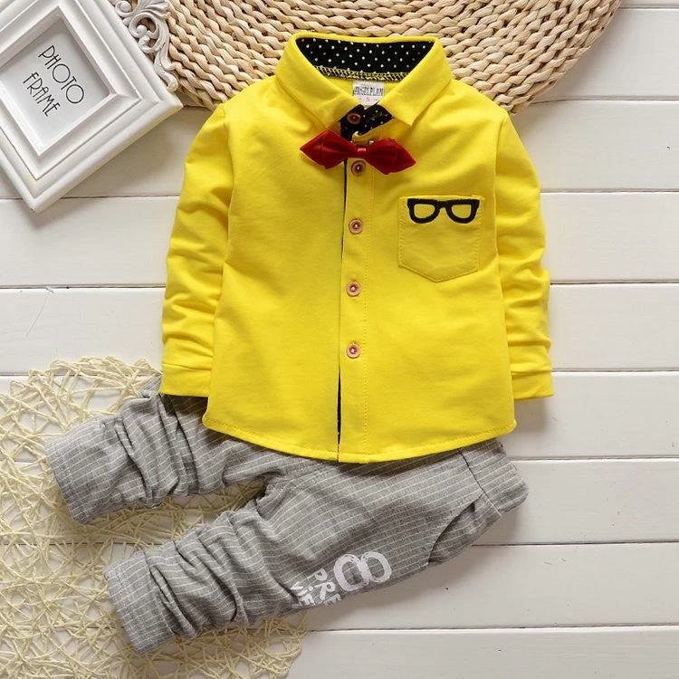 Baby Boy Girls Clothing Sets Children Bow Tie T-shirts Glasses Cartoon+ Pants Kids Cotton Cardigan Two Piece Suit - Image 5