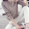 High Quality Women Sweater Retro Twist Round Neck Long-sleeved Knitted Pullover Sweaters 8303