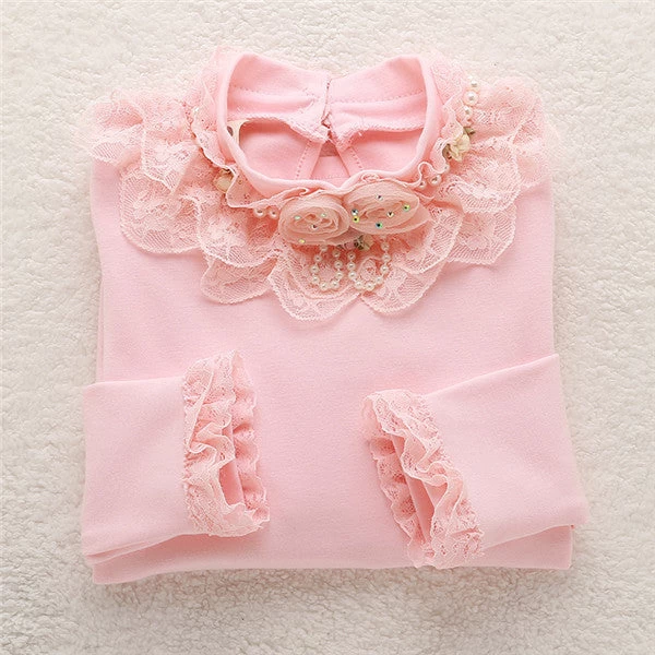 Fashion Children Kids Girls Blouses Baby Girls Long Sleeved School Lace White Shirts Tops&tees TD014 - Image 5