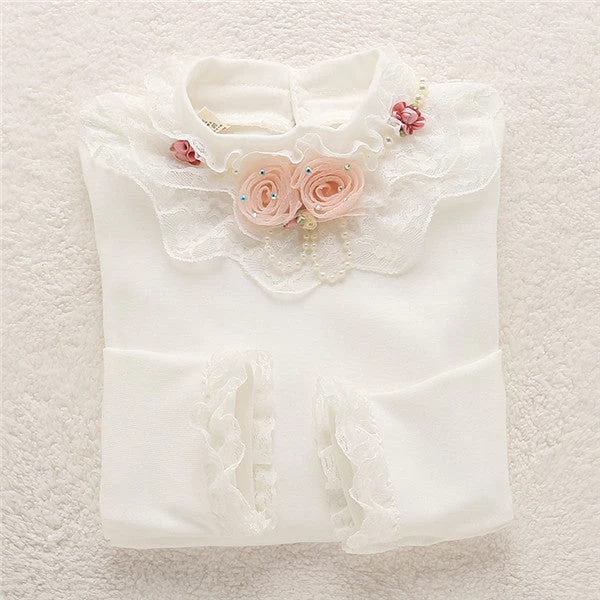 Fashion Children Kids Girls Blouses Baby Girls Long Sleeved School Lace White Shirts Tops&tees TD014 - Image 10