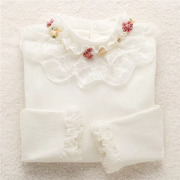 Fashion Children Kids Girls Blouses Baby Girls Long Sleeved School Lace White Shirts Tops&tees TD014 - Image 3