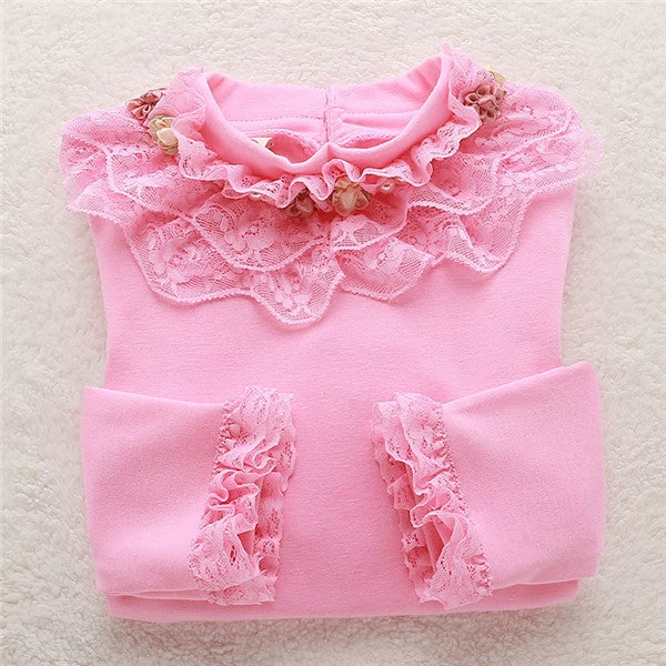 Fashion Children Kids Girls Blouses Baby Girls Long Sleeved School Lace White Shirts Tops&tees TD014 - Image 7