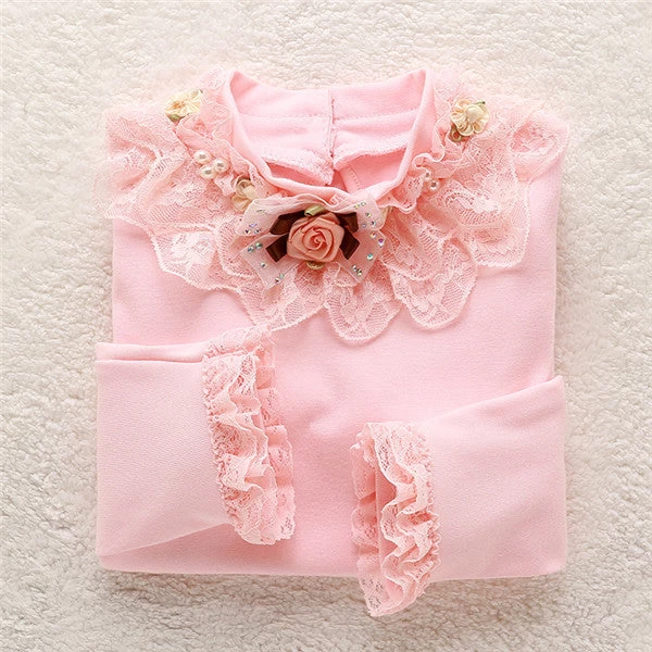 Fashion Children Kids Girls Blouses Baby Girls Long Sleeved School Lace White Shirts Tops&tees TD014 - Image 4