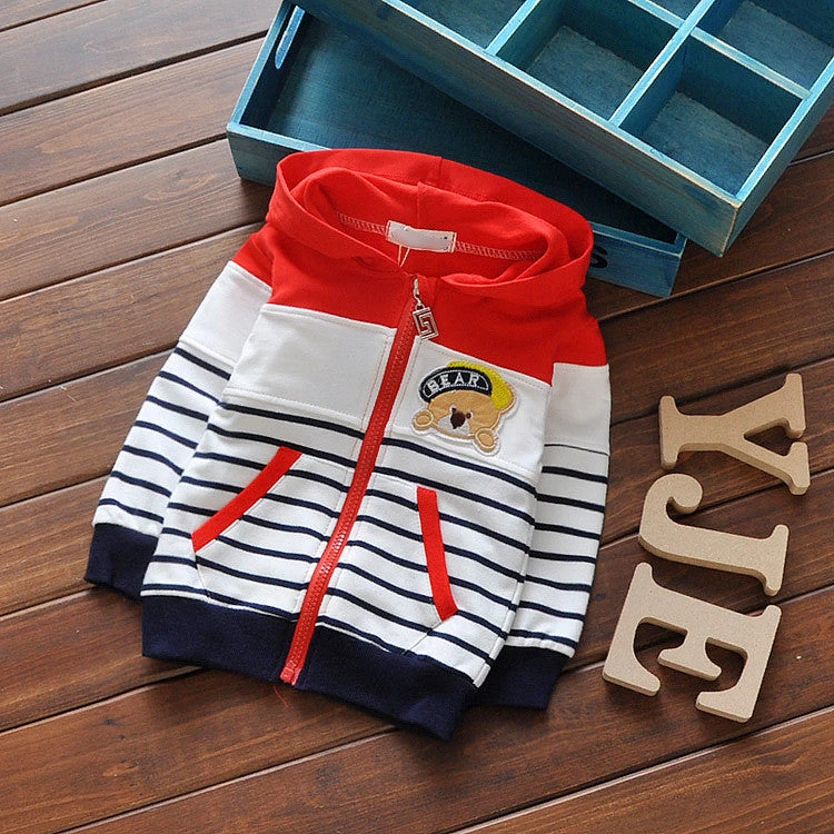 Spring Baby Boys Girls Long Sleeve Coat Children Hoodded Stripe Sport Outwear Kids Cartoon Outdoor Sweater - Image 3