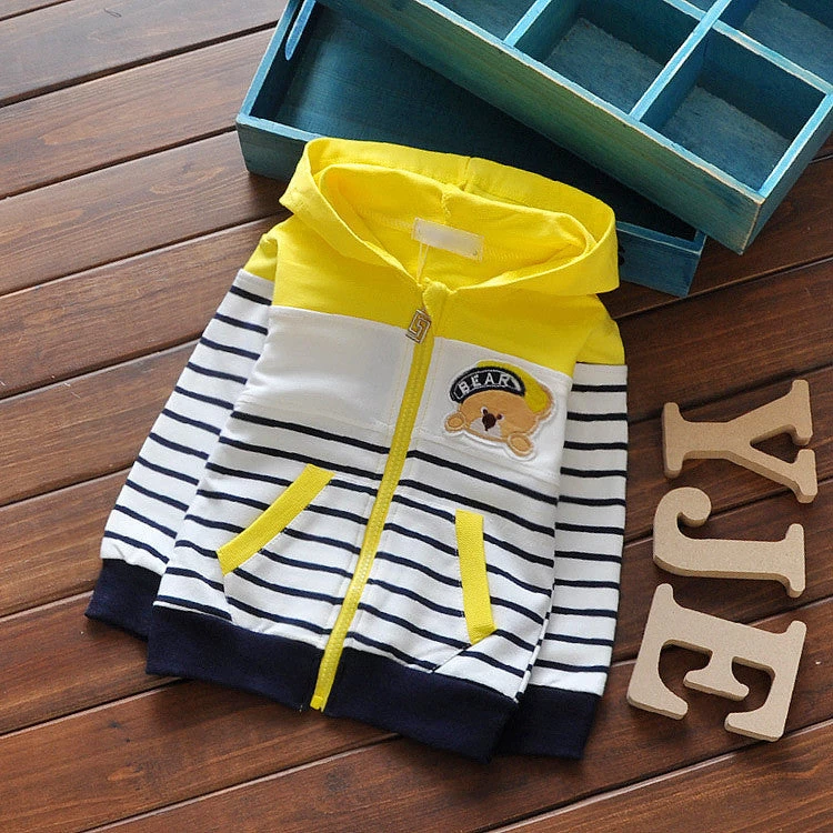 Spring Baby Boys Girls Long Sleeve Coat Children Hoodded Stripe Sport Outwear Kids Cartoon Outdoor Sweater - Image 2