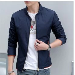 Men's Windbreaker Jackets Stand Collar Long Sleeve Slim Fit Solid Spring And Autumn Casual Man Outwear Size 4XL N524