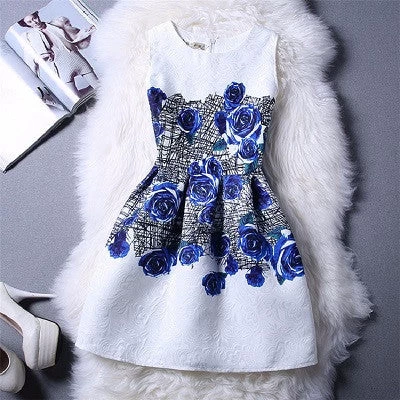 Summer Dress Fashion Print Flower Vest Girls Dresses Designer Princess Party For Baby Kids Clothes Girl Dress Vestido - Image 2