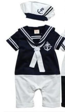 Retail Fashion Summer Born Navy Style Baby Romper Suit Kids Boys Girls Rompers+hat Body Summer Short-sleeve Sailor Suit - Image 16