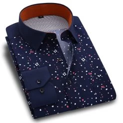 Spring Men Casual Shirts Fashion Long Sleeve Printed Button-Up Formal Business Polka Dot Floral Men Dress Shirt