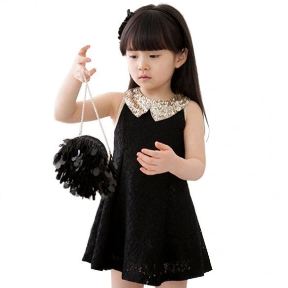 Fashion Girls Clothes Tutu Dress Kids Clothing Princess Baby Girl Dress Sequins Collar Black White Party Dresses - Image 2