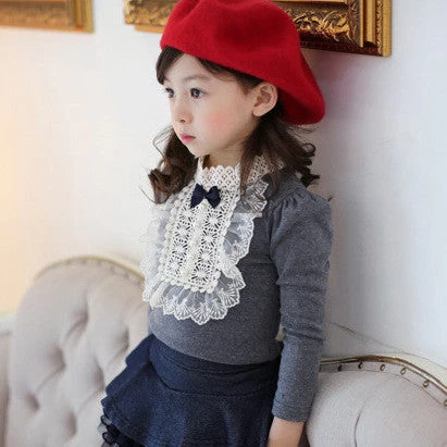Autumn Longsleeve Cotton T-shirt Girls Top Fashion Baby Kids Clothes With Lace And Bowknot Korean Style Children Girl Tops - Image 4