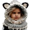 Lovely Design Kids Winter Warm Knitted Hats Fox Design Children Shawl Hooded Cowl Beanie Girls Neck Wrap & Scarf Hat Cap NO4