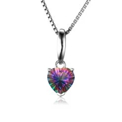 Heart Genuine Mystic Fire Rainbow Topaz Pendant Fine Jewelry Pure Solid 925 Sterling Silver Not Include A Chain