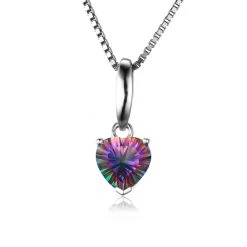 1.5ct Heart Genuine Mystical Fire Rainbow Topaz Pendant Solid 925 Sterling Silver Jewelry For Girl Without A Chain